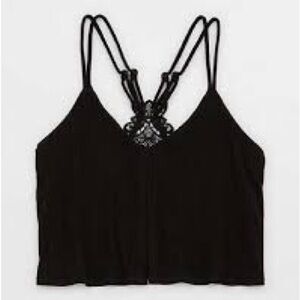 Aerie Black Bralet Medium Ribbed Lined Lacey